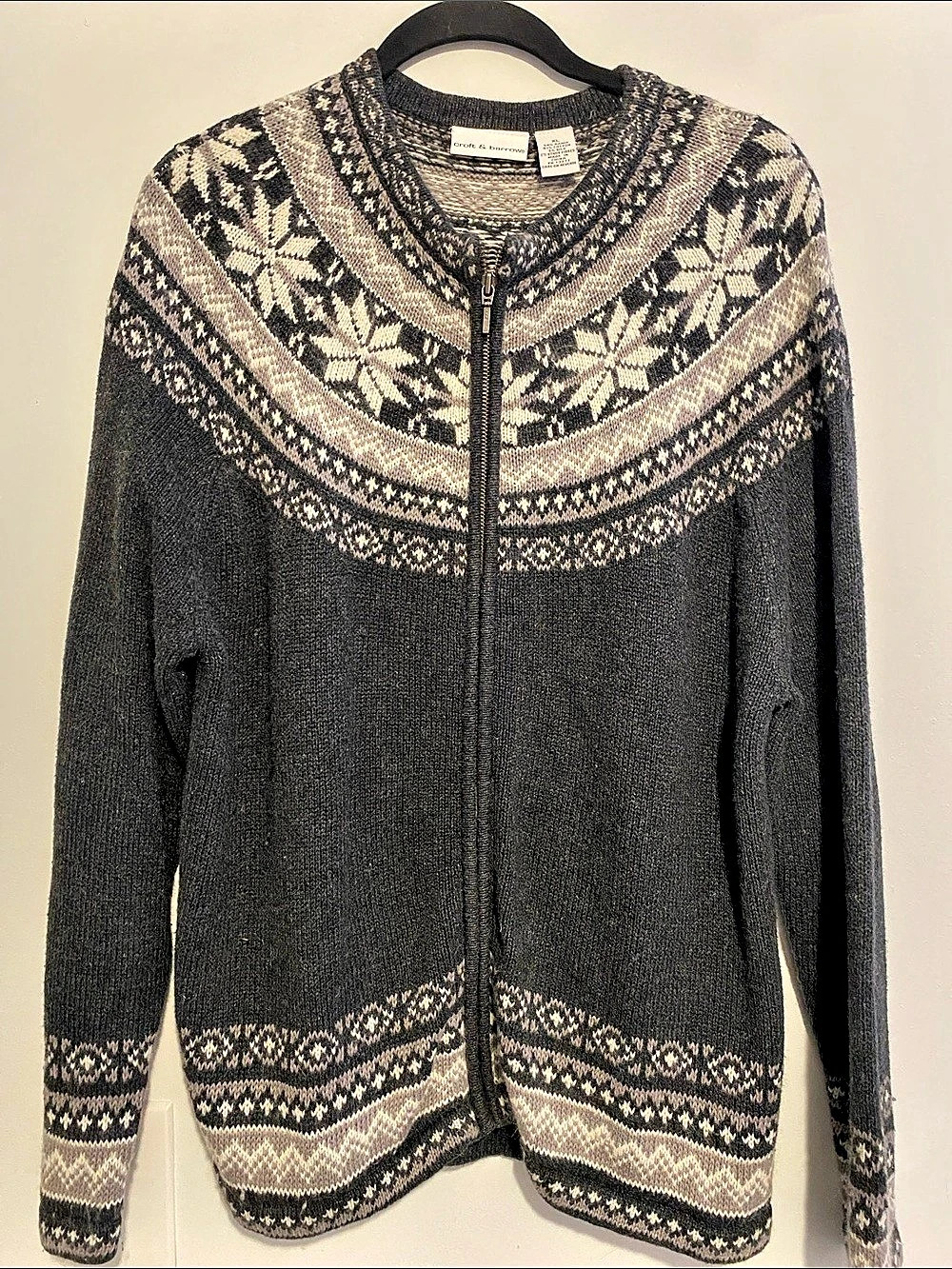 Croft & Barrow Fair Isle Zip Cardigan Gray XL